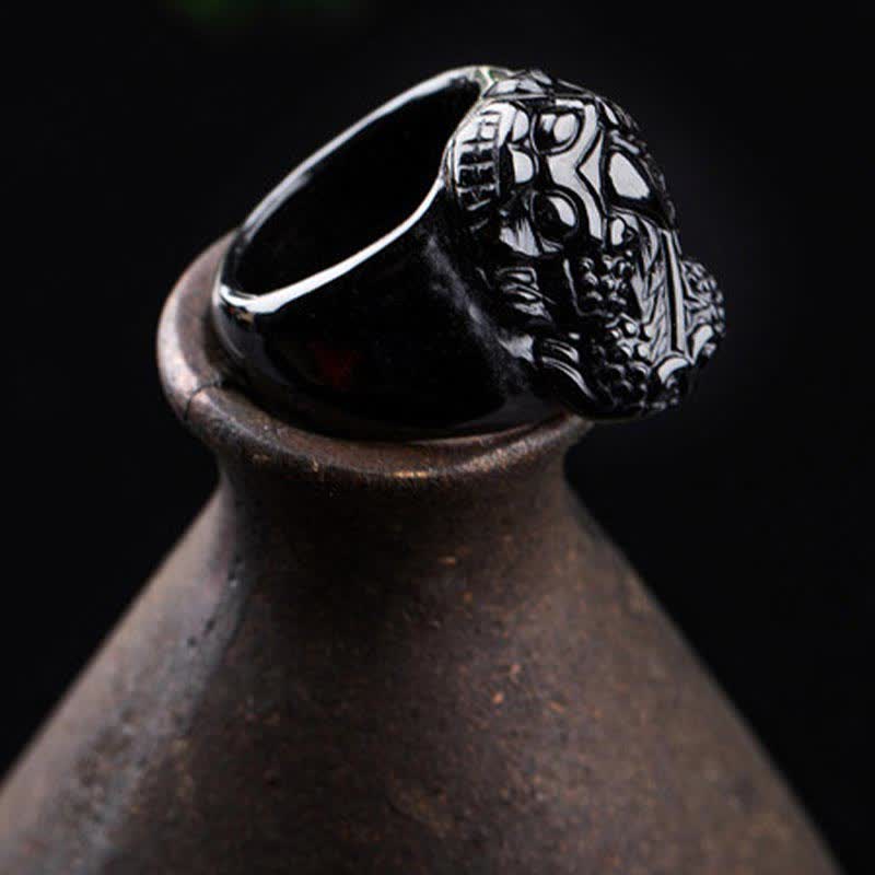 Anillo de fuerza de obsidiana negra FengShui PiXiu