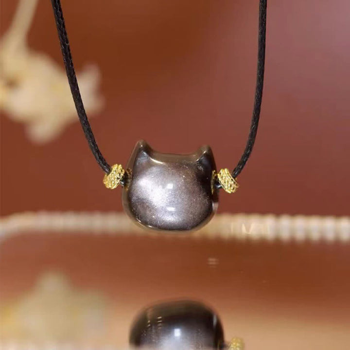 Buddha Stones Obsidiana con brillo dorado Obsidiana con brillo plateado Pata encantadora Pulsera de protección del gato de la suerte - image 38