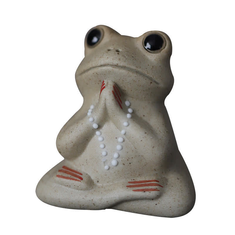 Decoración de estatua de rana pequeña de cerámica meditando