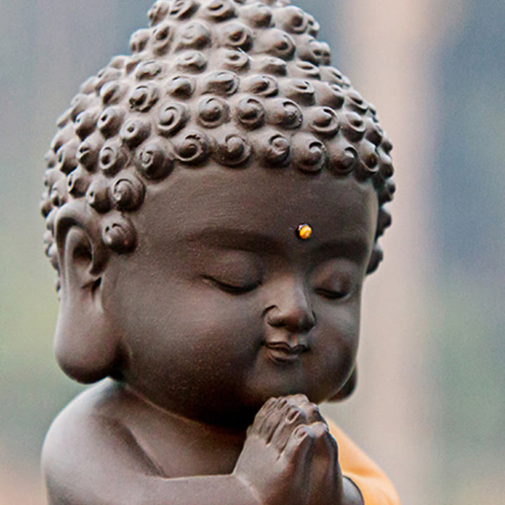 Buddha Stones Pequeño Buda Serenidad Arcilla Púrpura Decoración de Escritorio para el Hogar - image 22