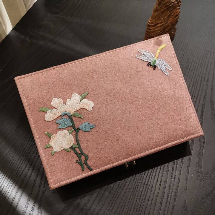 Caja organizadora de joyería con Buddha Stones , flores y libélula, caja de almacenamiento de joyería de una sola capa, caja de franela