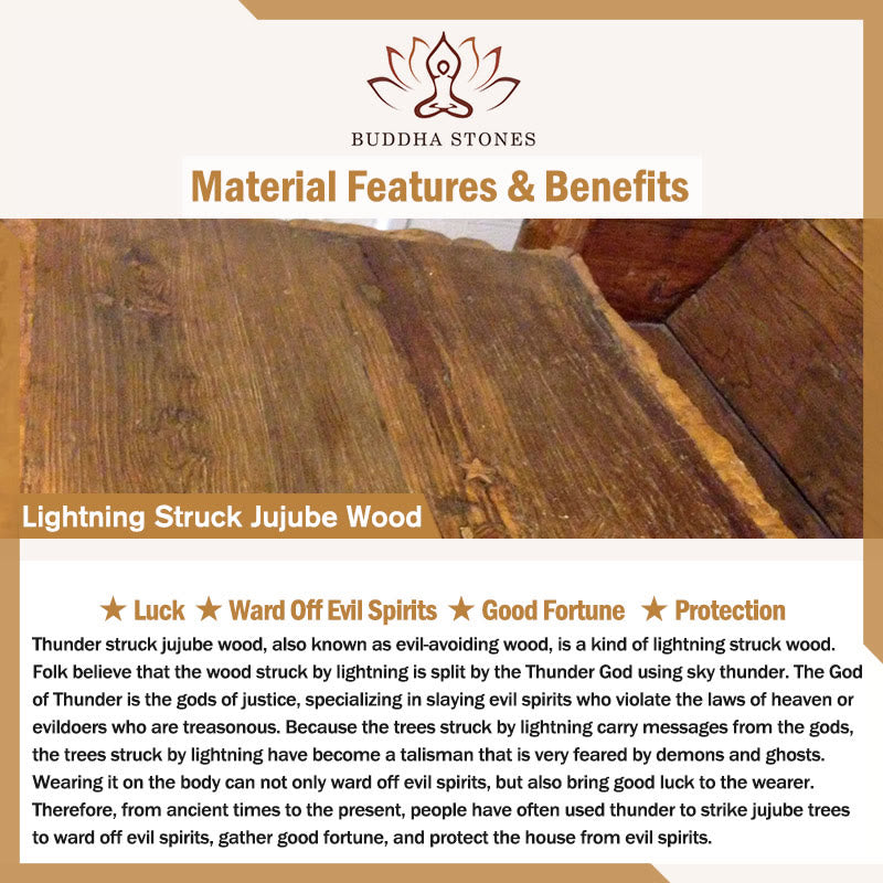 Buddha Stones, relámpago, madera de azufaifo, taoísta, orden de cinco truenos, colgante de collar de protección de la suerte