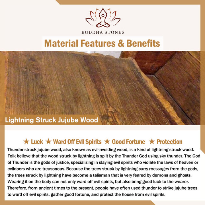 Buddha Stones, relámpago, madera de azufaifo, taoísta, orden de cinco truenos, colgante de collar de protección de la suerte