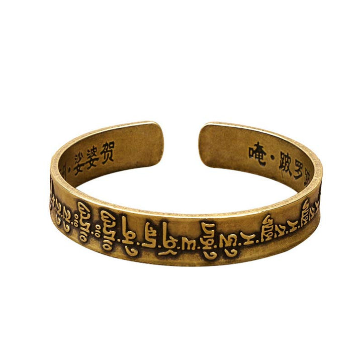 Buddha Stones Pulsera de curación de latón y cobre con mantra tibetano Mahāpratisarā en sánscrito