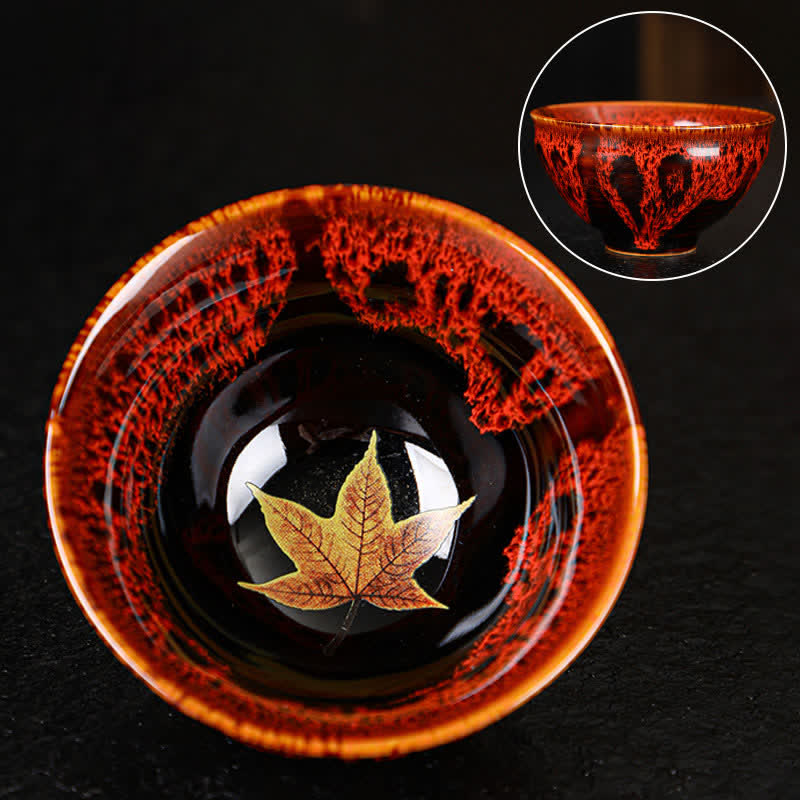 Tazas de té caseras de cerámica coloridas de la hoja de arce de las Buddha Stones