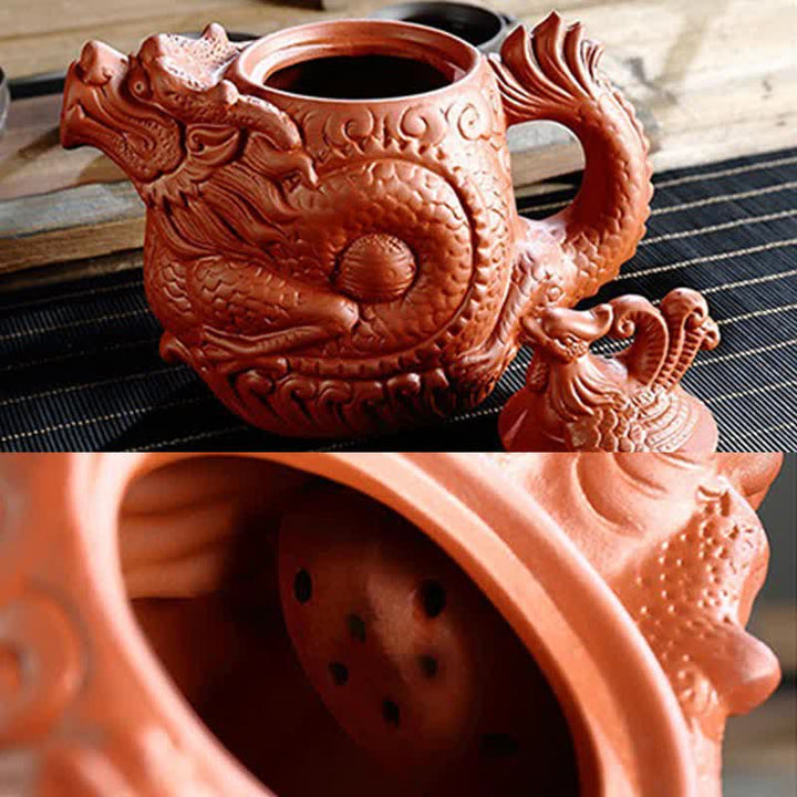 Tetera de cerámica Dragon Phoenix vintage