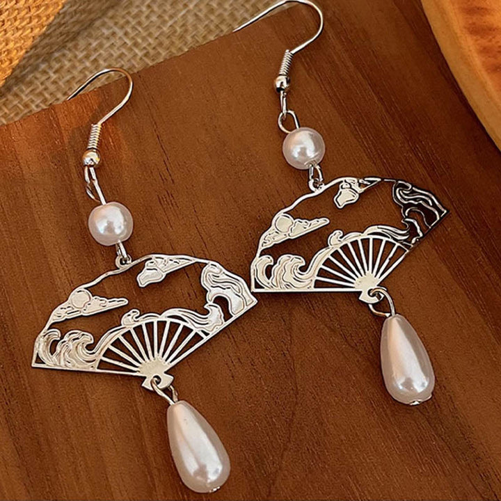Pendientes colgantes curativos con perlas y nubes propicias, Buddha Stones