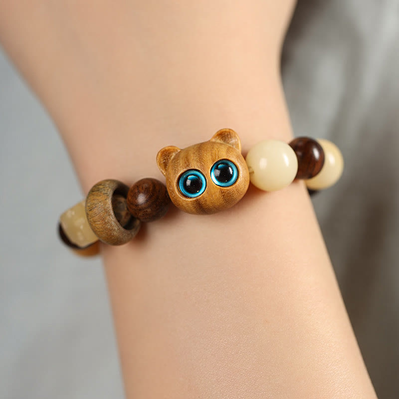 Pulsera de la paz con Buddha Stones, semilla de Bodhi Natural, sándalo, cabeza de gato bonita de la suerte, garra de pata - image 10