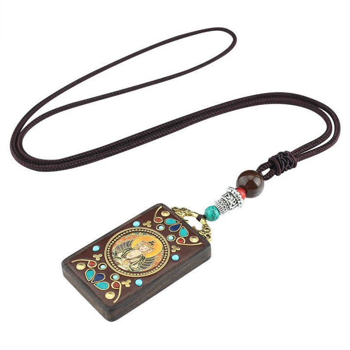 Colgante de collar de paz de ébano Thangka, dios de la riqueza del Tíbet, Buddha Stones - image 11