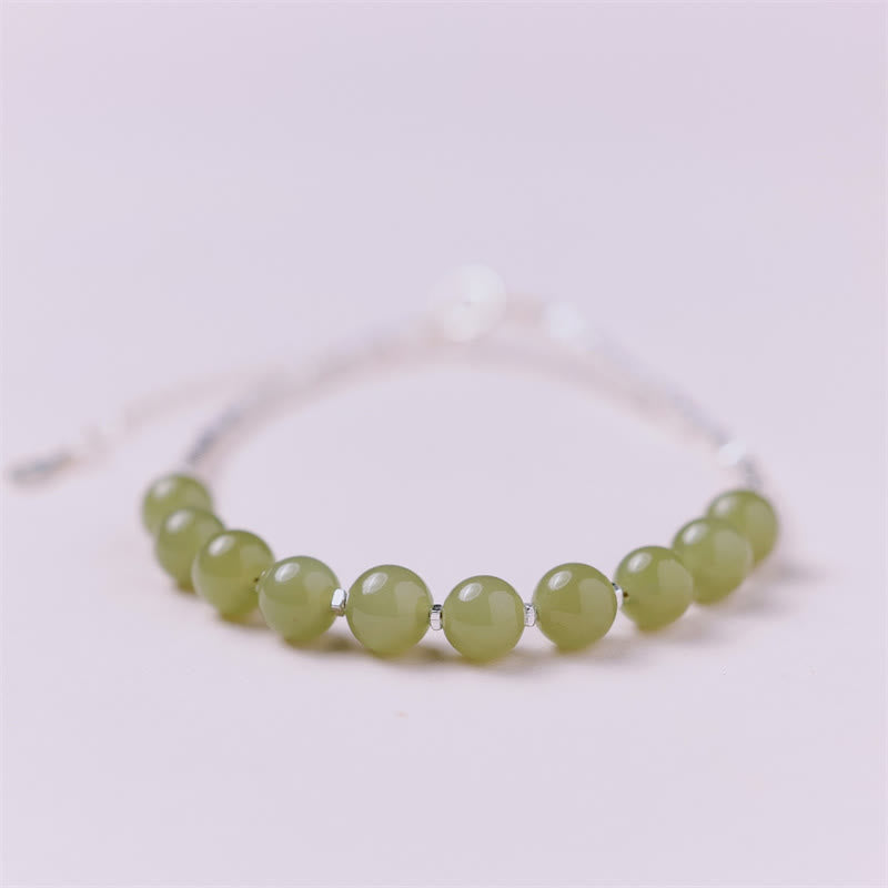 Pulsera de cadena de la suerte con cuentas de jade hetiano de plata de ley 925 con Buddha Stones - image 1