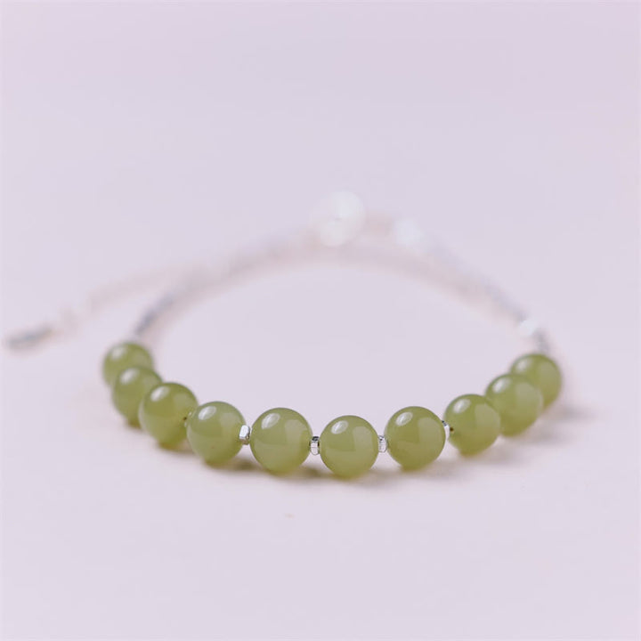 Pulsera de cadena de la suerte con cuentas de jade hetiano de plata de ley 925 con Buddha Stones - image 1