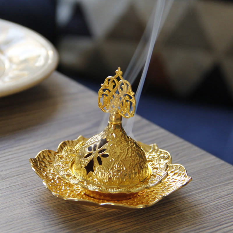 Posavasos con forma de hoja de oro, miniquemador de incienso espiritual de aleación de Metal