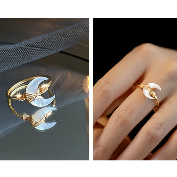 Buddha Stones Anillo de bendición de oro de 14 quilates con piedra Tridacna natural y luna - image 10