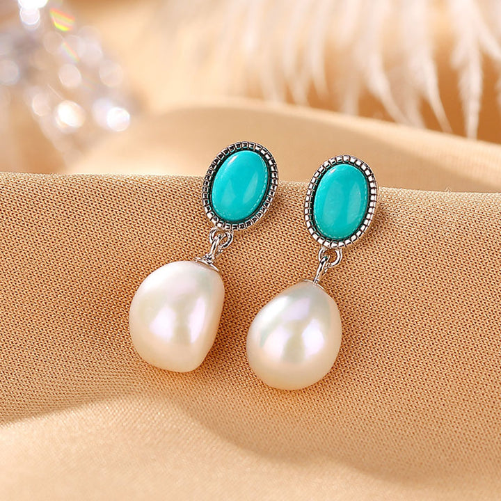 Buddha Stones Plata de Ley 925 Perla Turquesa Curación Sabiduría Collar Colgante Anillo Pendientes