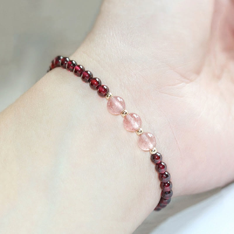 Pulsera Calma de Cuarzo Fresa Granate Natural de Piedras de Buddha Stones