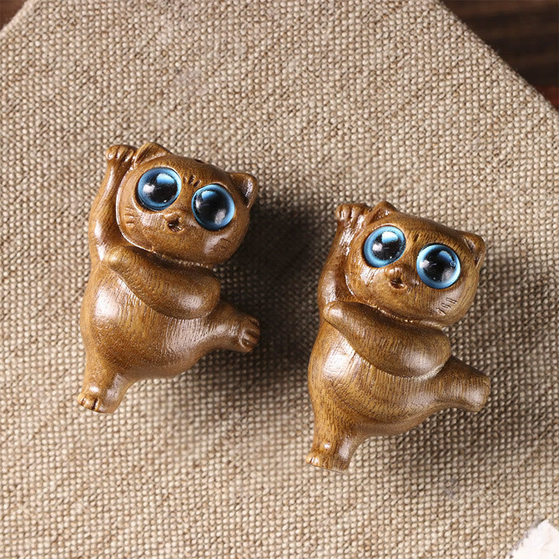 Buddha Stones Mini Sándalo Verde Gato Bailando Grabado Positivo Decoraciones de Escritorio - image 3