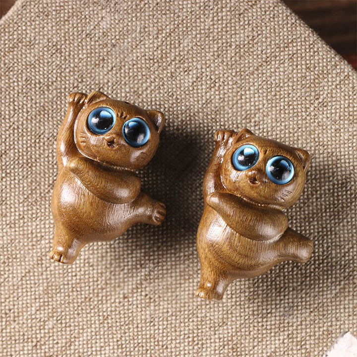 Buddha Stones Mini Sándalo Verde Gato Bailando Grabado Positivo Decoraciones de Escritorio - image 3