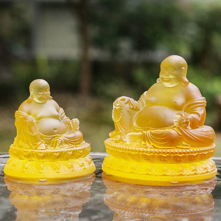 Buddha Stones hechas a mano, estatuilla de Buda sonriente, pieza de arte de cristal Liuli, estatua de riqueza, decoración del hogar