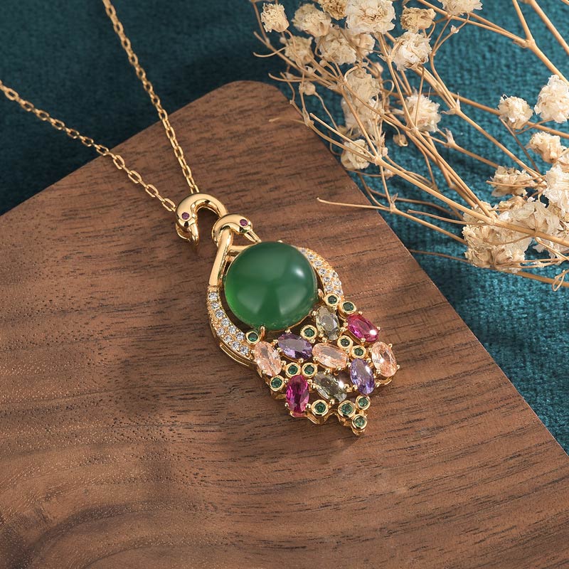 Colgante de cadena con collar de éxito de jade cian con Buddha Stones