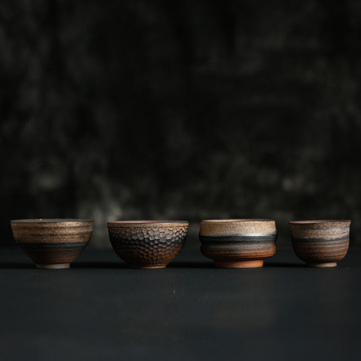 Taza de té de cerámica con textura de rayas marrones simples , Buddha Stones, tazón de taza de té de Kung Fu