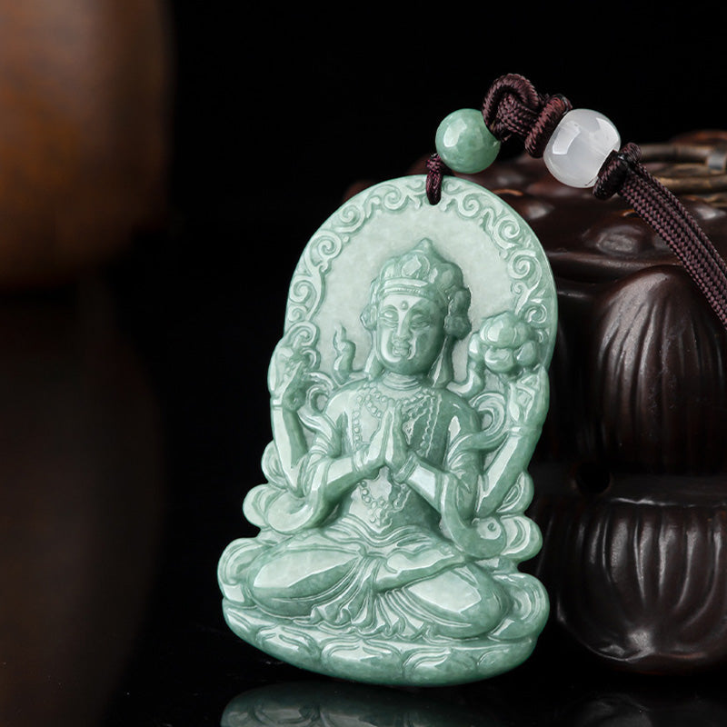 Collar de cadena de bendición con amuleto de jade natural Avalokitesvara de cuatro brazos - image 7