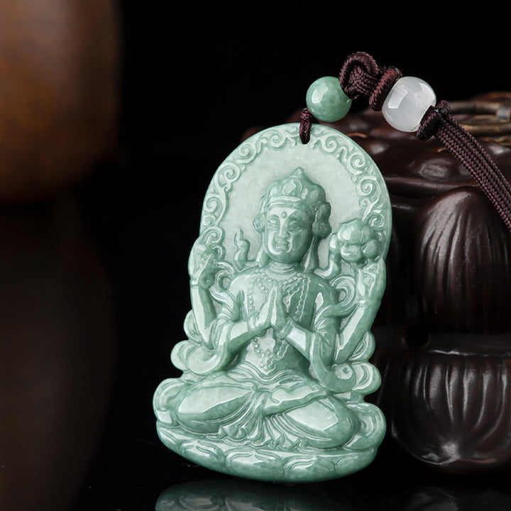 Collar de cadena de bendición con amuleto de jade natural Avalokitesvara de cuatro brazos - image 7