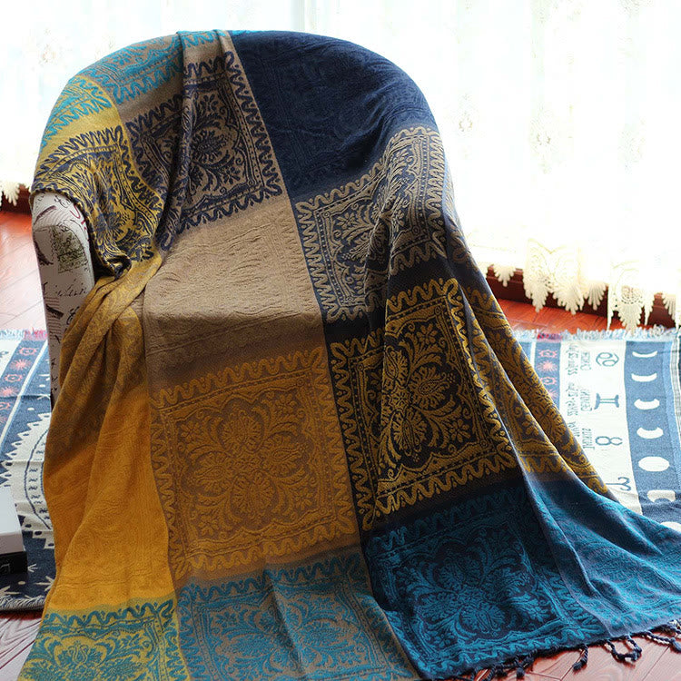 Manta acogedora teñida a mano con estampado de flores coloridas tibetanas de Buddha Stones