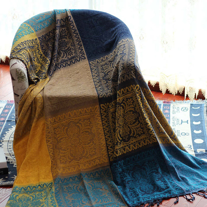 Manta acogedora teñida a mano con estampado de flores coloridas tibetanas de Buddha Stones