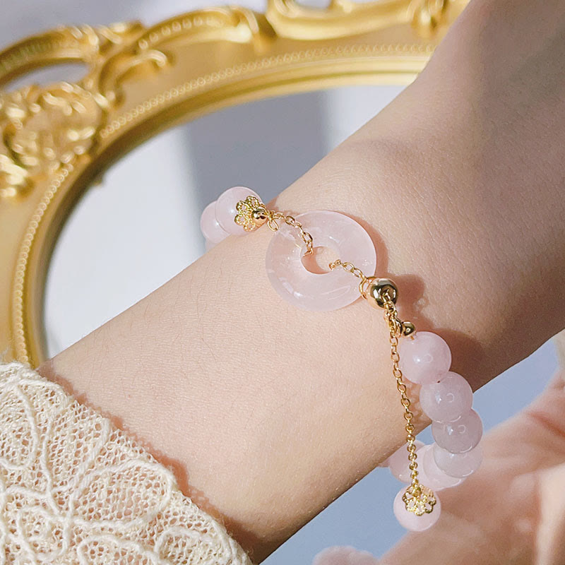 Pulsera con dije de amor con hebilla de paz y cristal rosa natural con Buddha Stones - image 3