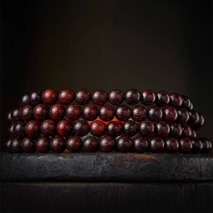 Buddha Stones zodiaco chino Buda Natal 108 cuentas Mala hoja pequeña sándalo rojo ágata roja pulsera de protección PiXiu
