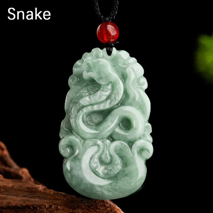 Buddha Stones Jade verde natural 12 Zodíaco chino Suerte Prosperidad Collar Colgante