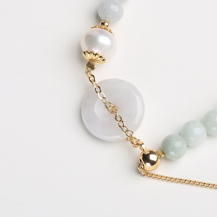 Pulsera de suerte de prosperidad con hebilla de paz y perlas de jade natural