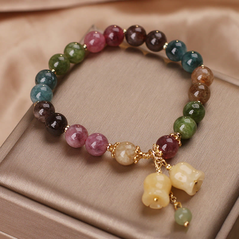 Pulsera de amor con cuentas de flores de turmalina colorida natural con Buddha Stones
