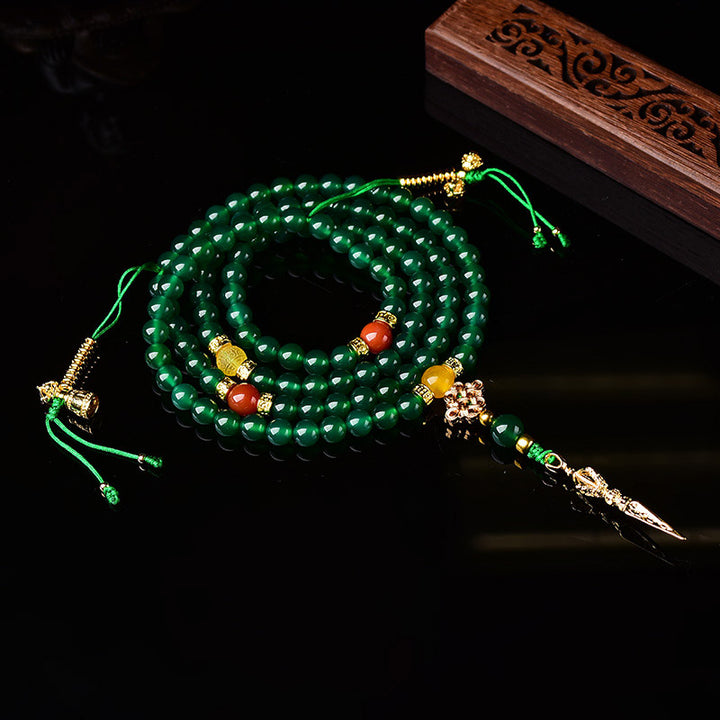 Buddha Stones 108 cuentas Ágata verde natural Pulsera de éxito Mala