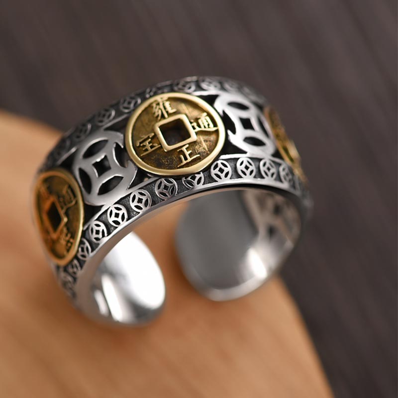 Anillo ajustable con equilibrio de monedas de cinco emperadores y Buddha Stones - image 2