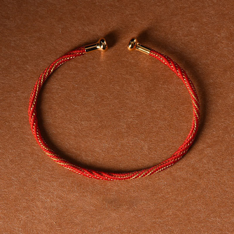 Pulsera de cuerda trenzada de la suerte hecha a mano con diseño simple de Buddha Stones - Oro rojo - image 15