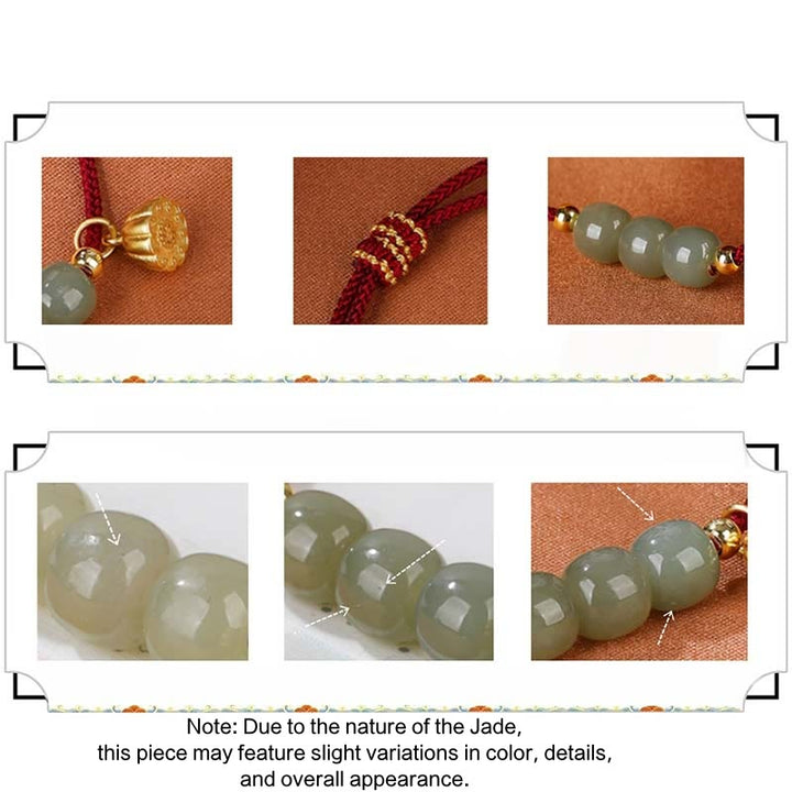 Pulsera trenzada hecha a mano con cuentas de jade hetiano, vaina de loto, prosperidad, suerte, Buddha Stones