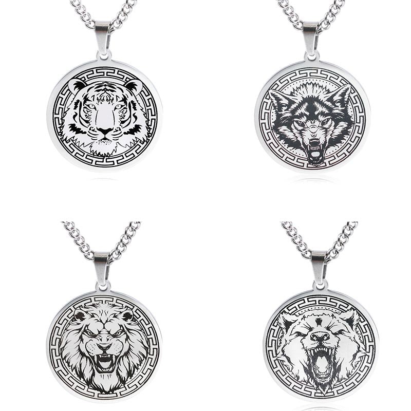 Colgante de protección de collar de cadena de acero de titanio animal con Buddha Stones