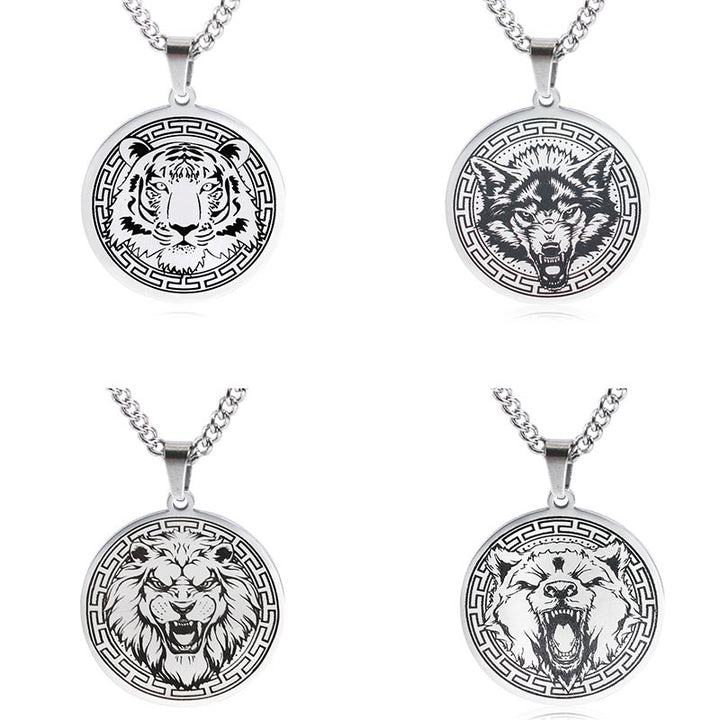 Colgante de protección de collar de cadena de acero de titanio animal con Buddha Stones