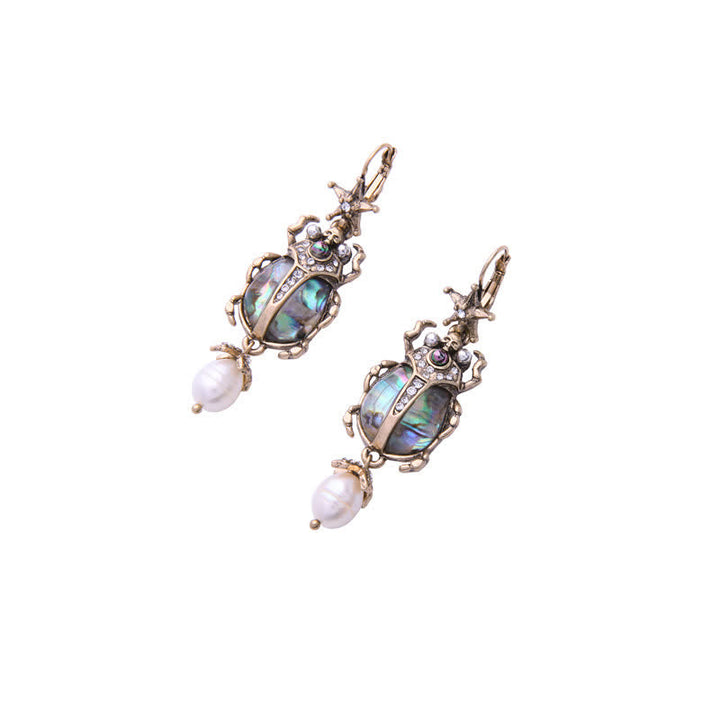 Pendientes colgantes con forma de calavera y escarabajo, estilo vintage, con perlas de cristal y escarabajo