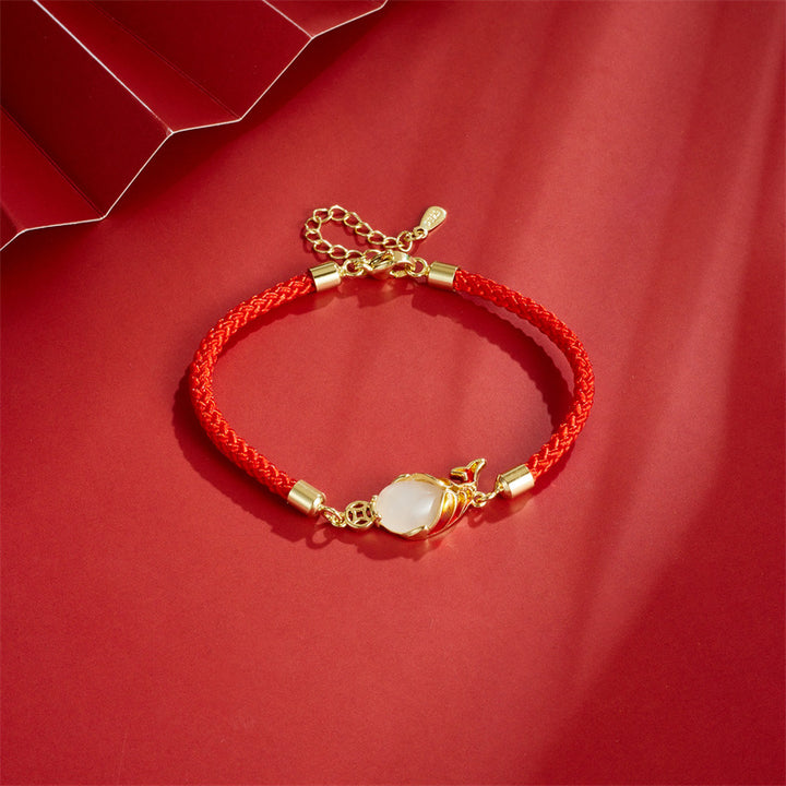 Buddha Stones Calcedonia Suerte Koi Pescado Riqueza Pulsera Collar Colgante