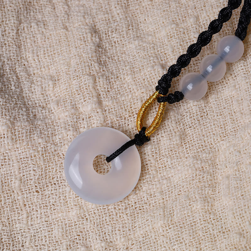 Colgante de collar curativo con hebilla de paz, calcedonia, cuarzo fresa, Buddha Stones