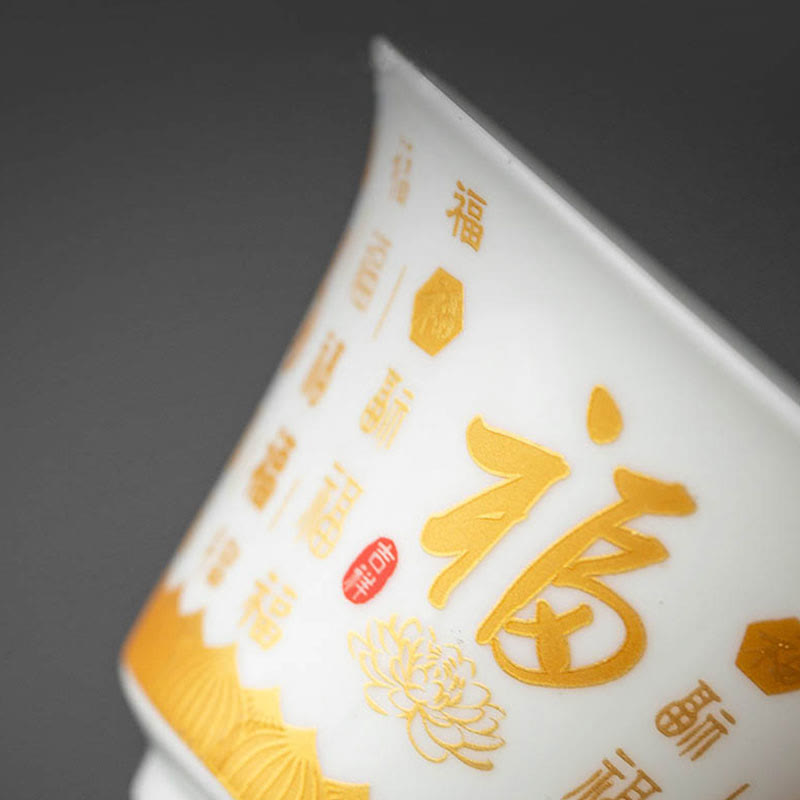 Taza de té y platillo con tapa, taza de té de cerámica Gaiwan, Sutra del corazón budista, Buddha Stones , pequeño personaje Fu, Kung Fu