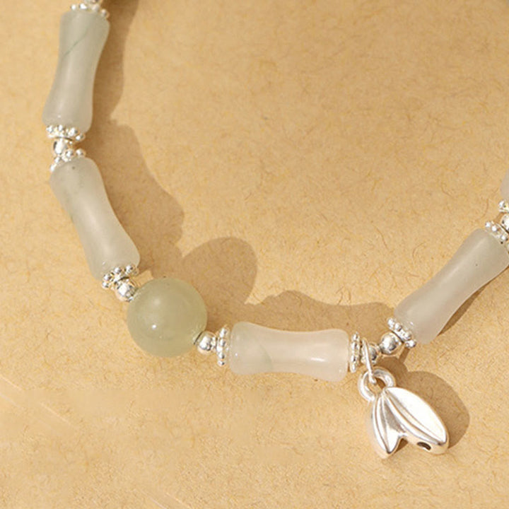 Pulsera de la suerte con dije de bambú de Jade Tianshan Natural de Plata de Ley 925 con Buddha Stones