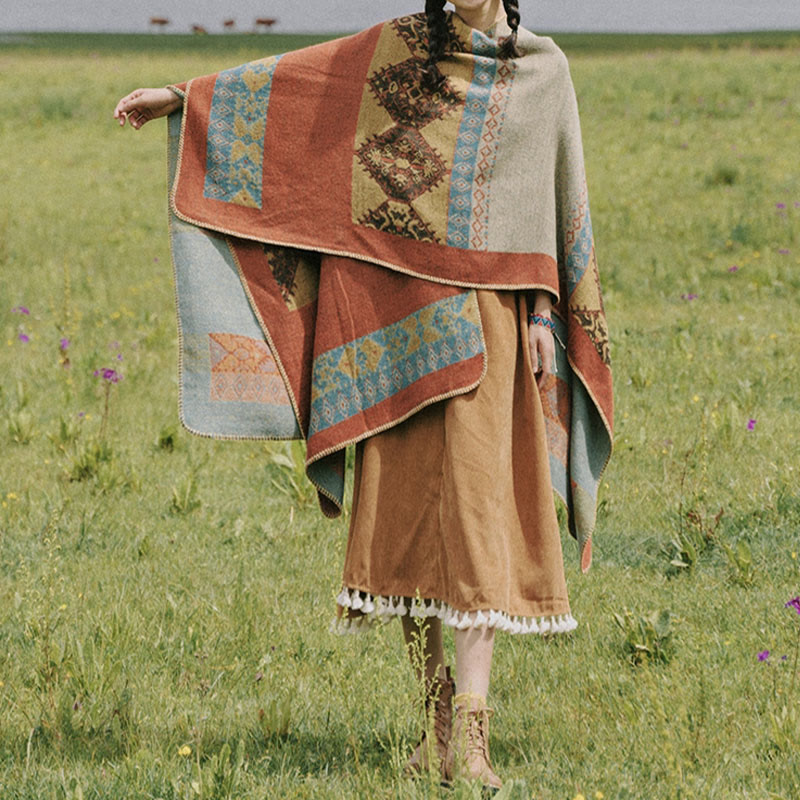Bufanda de capa cálida de invierno con patrón de diamantes de chal tibetano de Buddha Stones - image 1