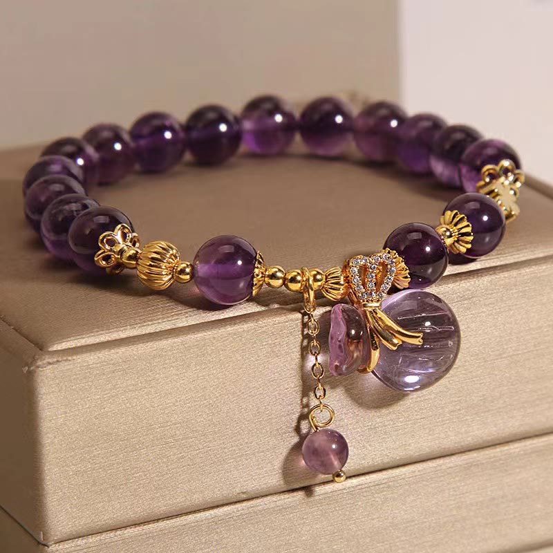 Pulsera positiva con dije para bolsa de dinero con cristal de amatista natural y Buddha Stones