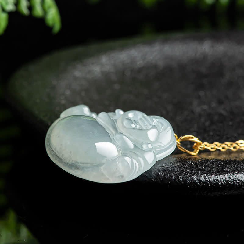 Buddha Stones sonriente de jade natural, chapado en oro y plata de ley 925. - image 3