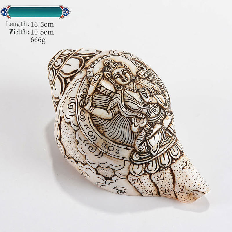 Concha tibetana hecha a mano grabada Shankha Buddha Avalokitesvara, decoración de riqueza - Manjushri 16,5 x 10,5 cm - image 11