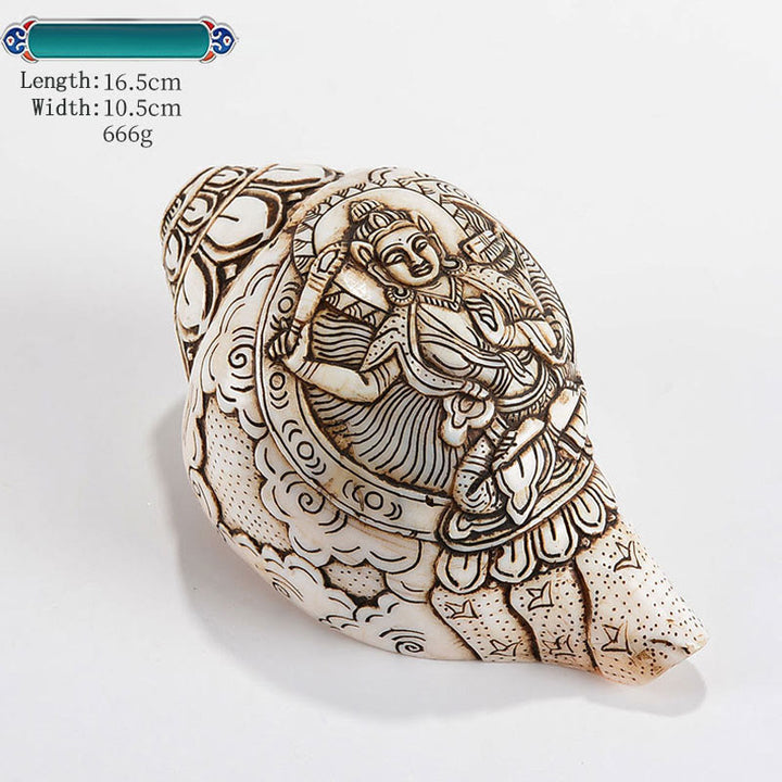 Concha tibetana hecha a mano grabada Shankha Buddha Avalokitesvara, decoración de riqueza - Manjushri 16,5 x 10,5 cm - image 11