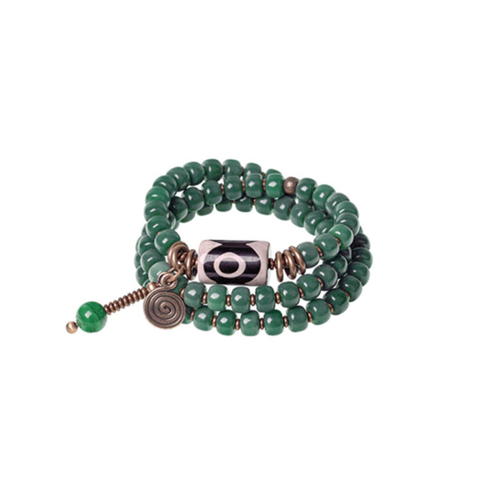 Pulsera triple de envoltura de paz de sabiduría de cuentas Dzi de semilla de Bodhi cian